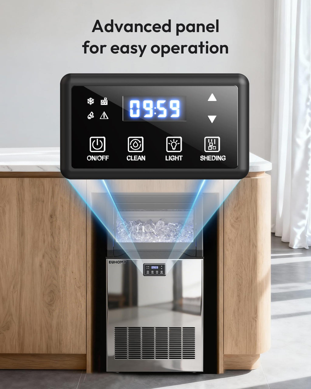 EUHOMY 15" Under Counter Ice Maker, 90lbs/24H, 24lb Bin, Gravity Drainage