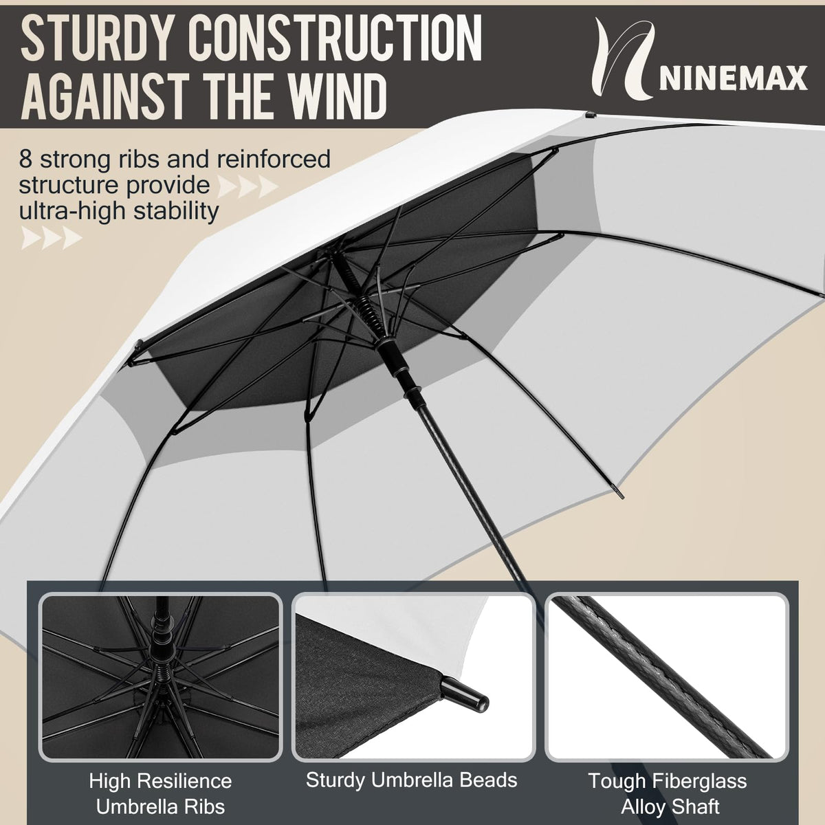 NINEMAX Large Golf Umbrella Windproof Strong 54/62/68 Inch,Extra Big Golf Umbrellas Automatic Open Double Canopy for Gents Women