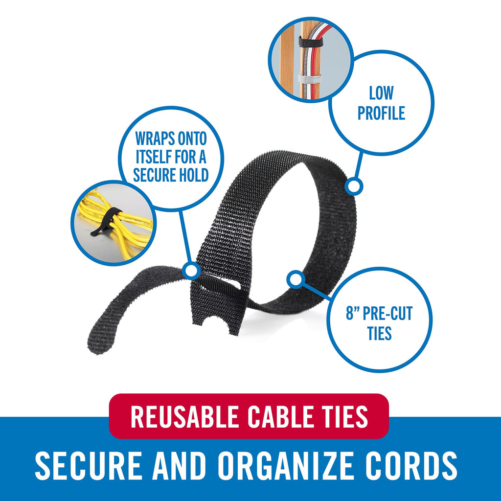 VELCRO Brand Reusable Cable Ties, Cord Management, 6in, Black, 100 Pack