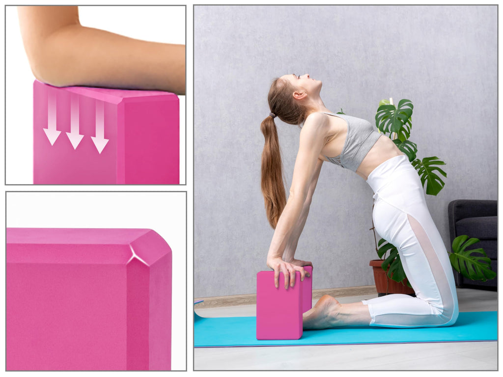 EXERZ Yoga Blocks 2pcs Gym Bricks -Comfortable Fitness Yoga Bricks, Anti-Slip, Lightweight and Travel Friendly Pilates Practice
