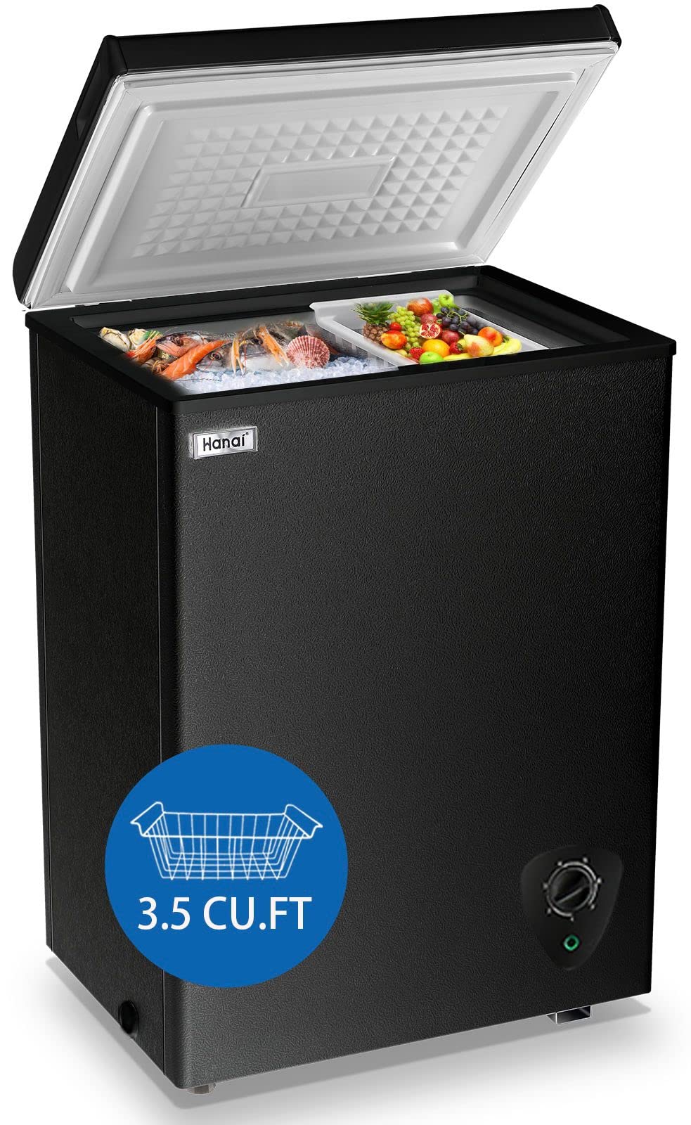 Chest Freezer 3.5 Cu.Ft Small Deep Freezer Top Door Mini Freezer with Removable Basket, Low Noise, 7 Adjustable Temperature and Energy Saving Perfect for Home Garage Basement Dorm or Apartment