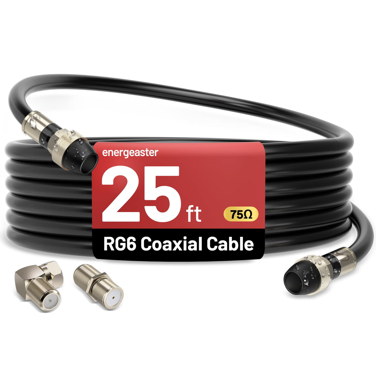 energeaster 10FT RG6 Coaxial Cable with Waterproof Rubber Boot, Black