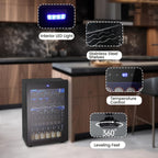 Electactic 48 Can Beverage Refrigerator,12 Bottle Wine Cooler with Seamless Stainless Steel & Glass Door, Digital Temperature Display, Countertop Mini Fridge for Soda, Wine or Beer, Silver