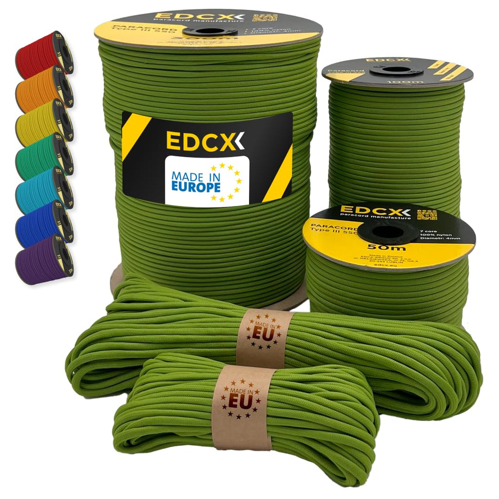 Paracord 550 4mm, 35+ Solid Colors (10m, 15m, 30m, 50m, 100m, 300m)