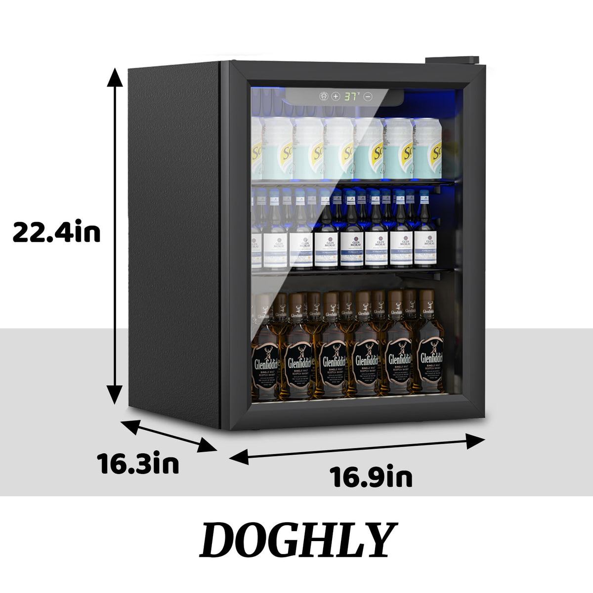 DOGHLY 0.95 Cu.Ft Mini Fridge Mirror Door for Beverages & Skincare, 24 Cans