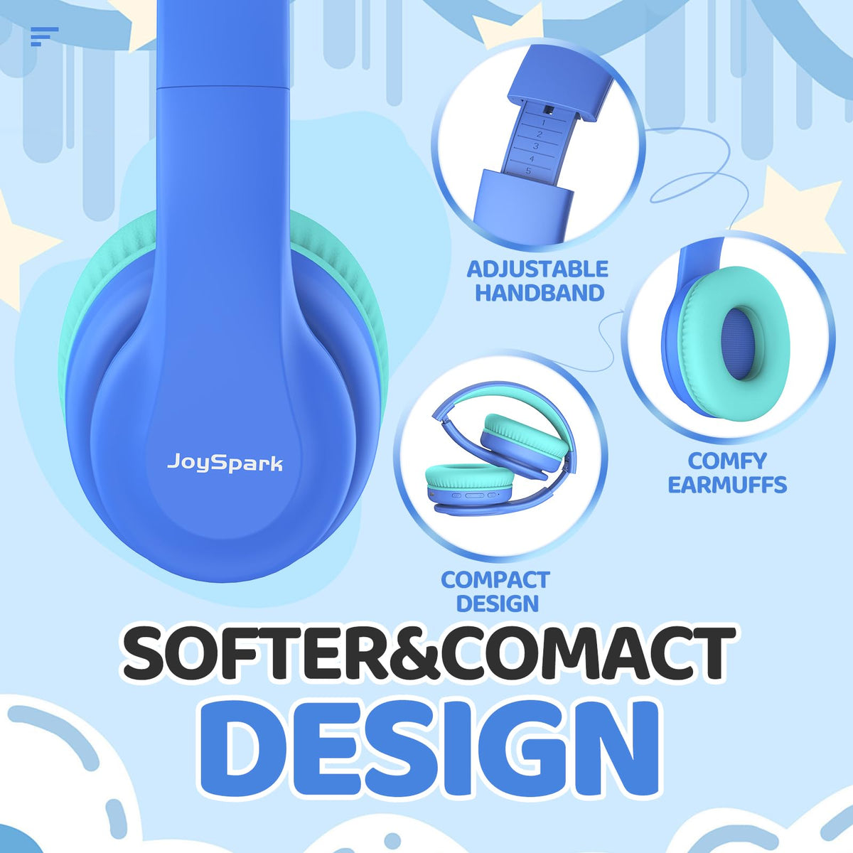 JoySpark Kids Bluetooth Headphones Over-Ear, 60Hrs, Built-in Mic-Purple