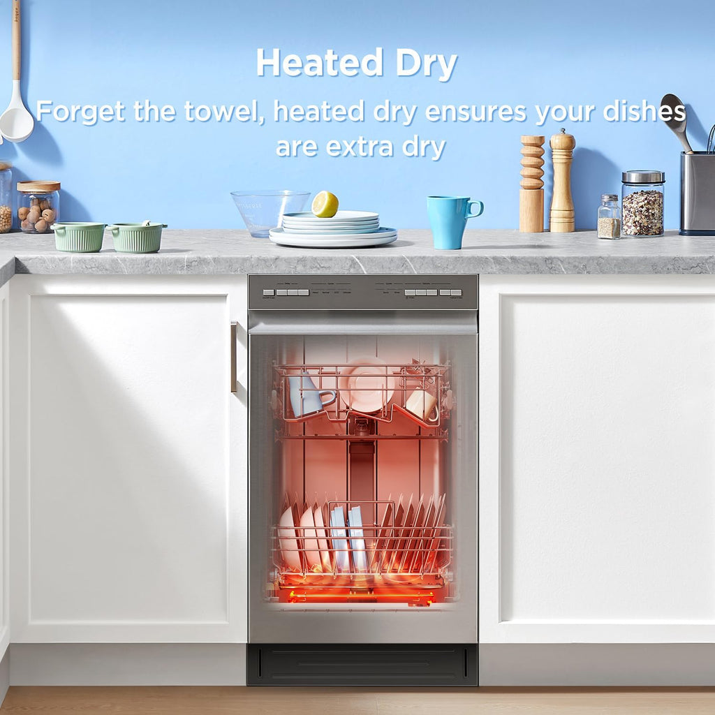 Midea 18 Inch Built-in Dishwasher, 8 Place Settings, Stainless Steel Tub