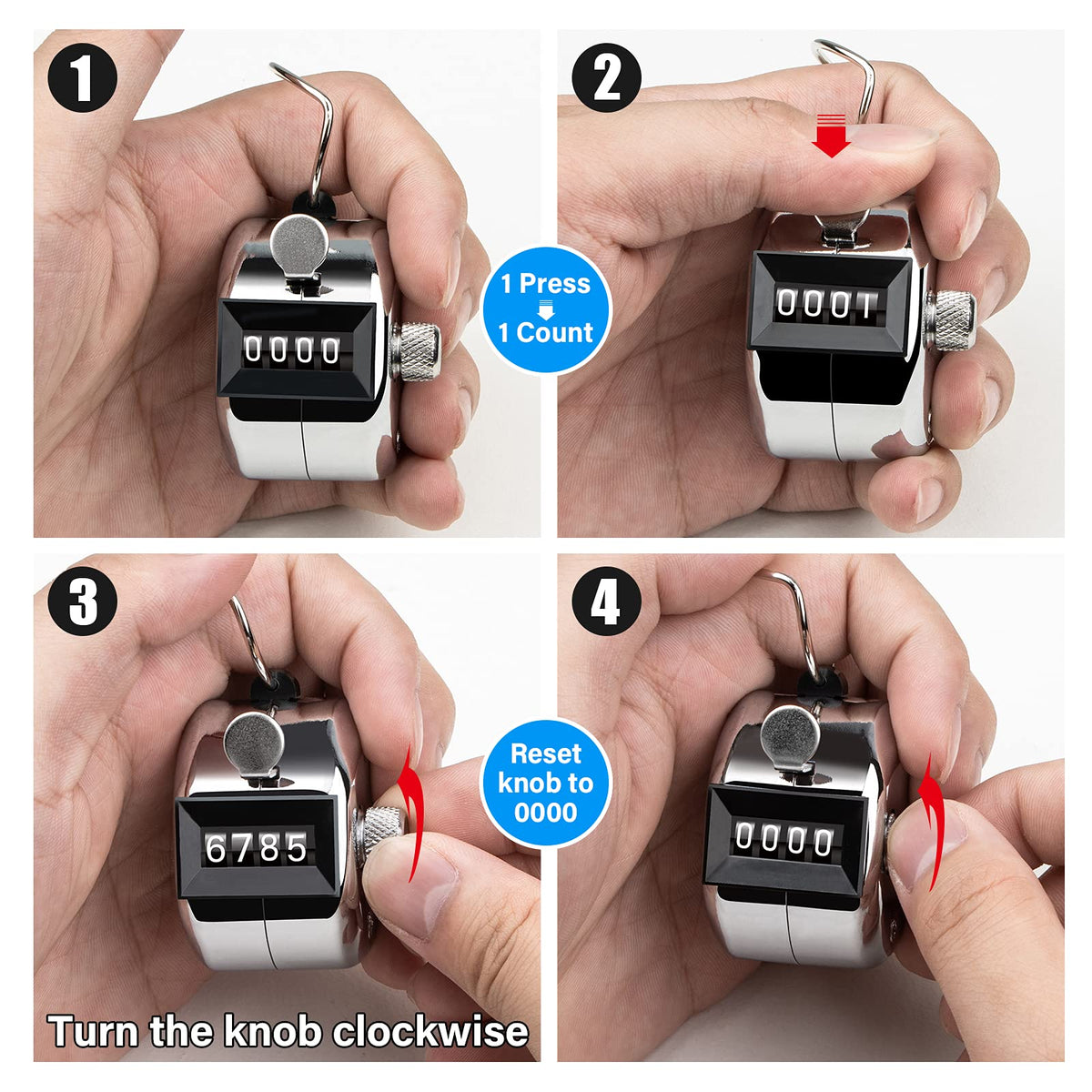 tally counter, 4-digit clicker counter, Metal hand tally counters clicker for counting, golf scoring