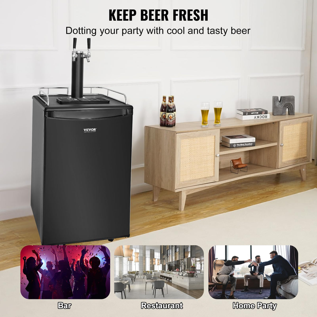 VEVOR Beer Kegerator, Single Tap Commercial Draft Beer Dispenser for D system, Full Size Keg Refrigerator with 5lbs CO2 Tank, Hold 2 Sixth / 2 Ball lock keg, Black