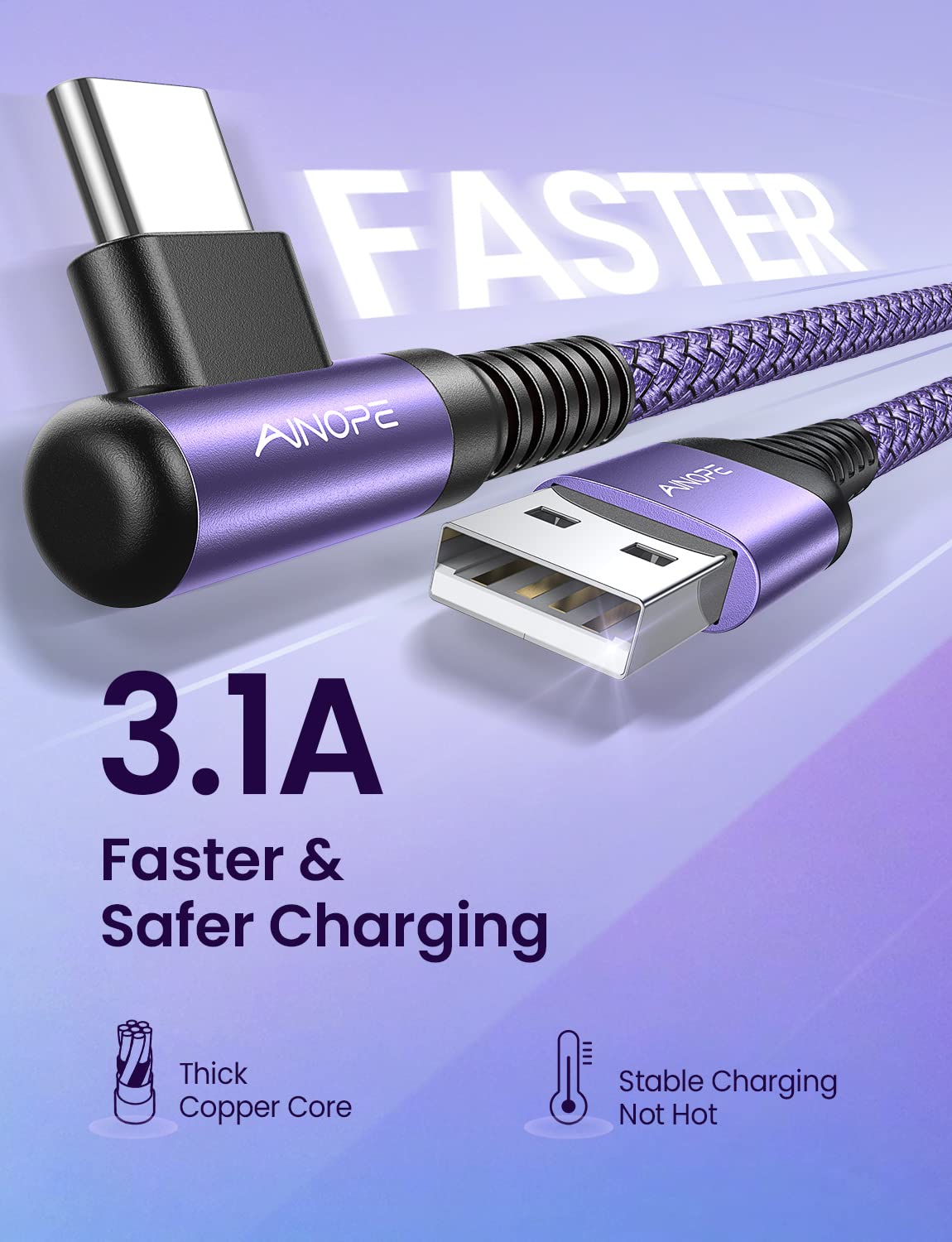 Samsung USB C Charger Cable, 2 Pack 2M Fast Charge, Right Angle Nylon Braided Type C Cable Compatible with S10 S9, Huawei, Google Pixel, Sony Xperia, LG