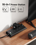Surge Protector Power Strip 4800J, LeZone 10Ft Long Extension Cord Flat Plug, 20 Outlets 8 USB Ports(4 USB-C), Wall Mountable, Desk Charging Station, Black