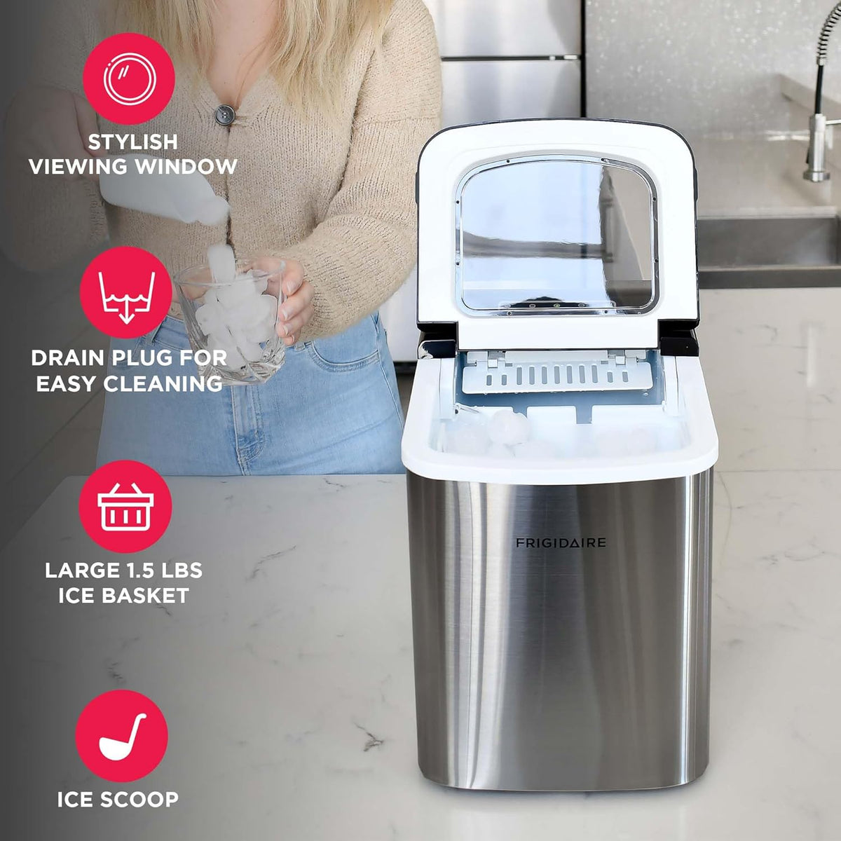 Frigidaire, 26 lb per day, Countertop Bullet Ice Maker, Stainless Steel