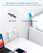 Extension Cord 10 Ft, Ultra Thin Flat Plug Power Strip Surge Protector