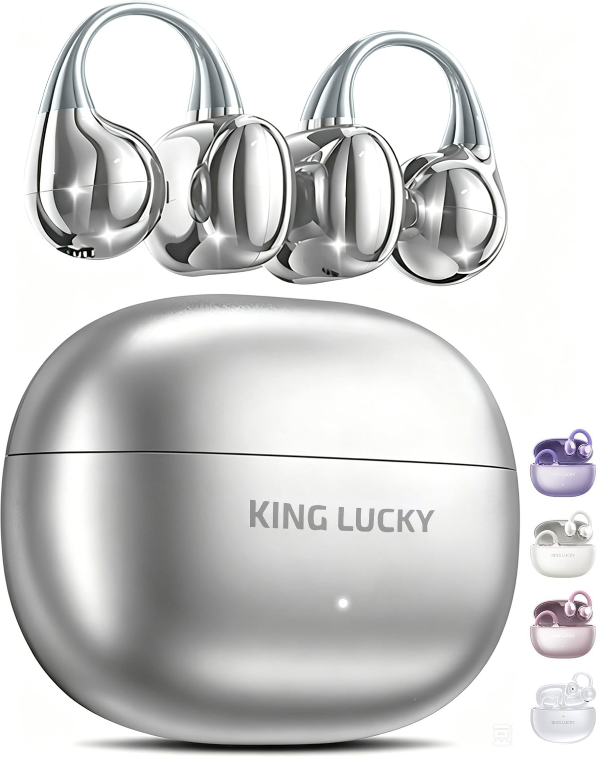 Kinglucky Clip-On Earbuds Gen 3, Open-Ear Wireless Bluetooth 6.0 Headphones with Mic, Secure Fit for Small Ears & Glasses Wearers, 50H Playtime, LED Digital Display, ENC, IPX5 Waterproof(Balck)