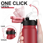 GOPPUS 600ml/20oz Stainless Water Bottle with Straw Double Wall Insulated Bottles with Strap One Hand Open Vacuum Thermal Flask with Flip Top Lid Leakproof Keep Cold Drinks BPA Free