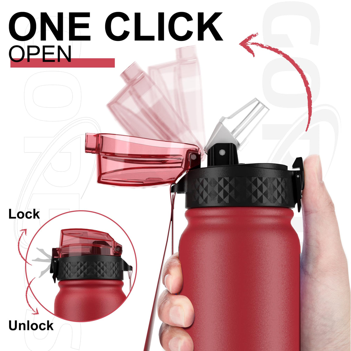 GOPPUS 600ml/20oz Stainless Water Bottle with Straw Double Wall Insulated Bottles with Strap One Hand Open Vacuum Thermal Flask with Flip Top Lid Leakproof Keep Cold Drinks BPA Free