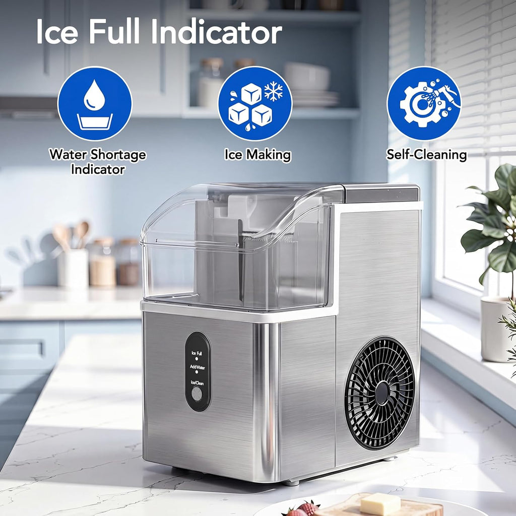 Electactic Nugget Ice Maker Countertop, 35Lbs/24H, Ready in 7 Mins Pebble Ice Maker Machine, Self-Cleaning Pellet Ice Maker with Ice Scoop&Basket, Countertop Sonic Ice Makers for Home, Stainless Steel