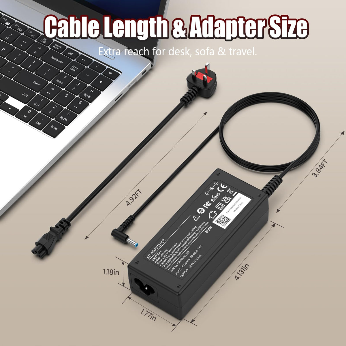 65W USB C Laptop Charger Compatible with HP Spectre Elitebook Chromebook