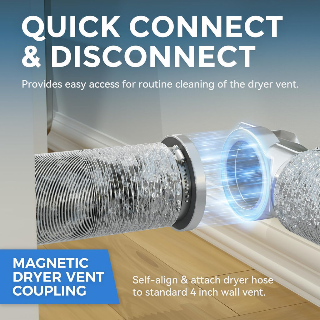 Magnetic Dryer Vent Coupling DV90 Airtight Seal Dryer Vent Connector Kit Easy to Clean Quick Connector Including a 2.6ft 4" Duct and two Clamps