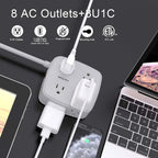 6 Ft Surge Protector Power Strip - YISHU 8 Widely Outlets with 4 USB Ports, 3 Side Outlet Extender with 6 Feet Flat Extension Cord, Ultra Flat Plug, Wall Mount, Desk USB Charging Station, ETL, Black