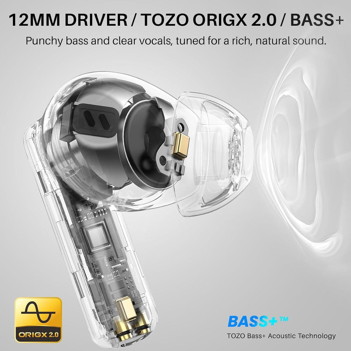 TOZO Hybrid Active Noise Cancelling in Ear Wireless Earbuds, 68H Playtime