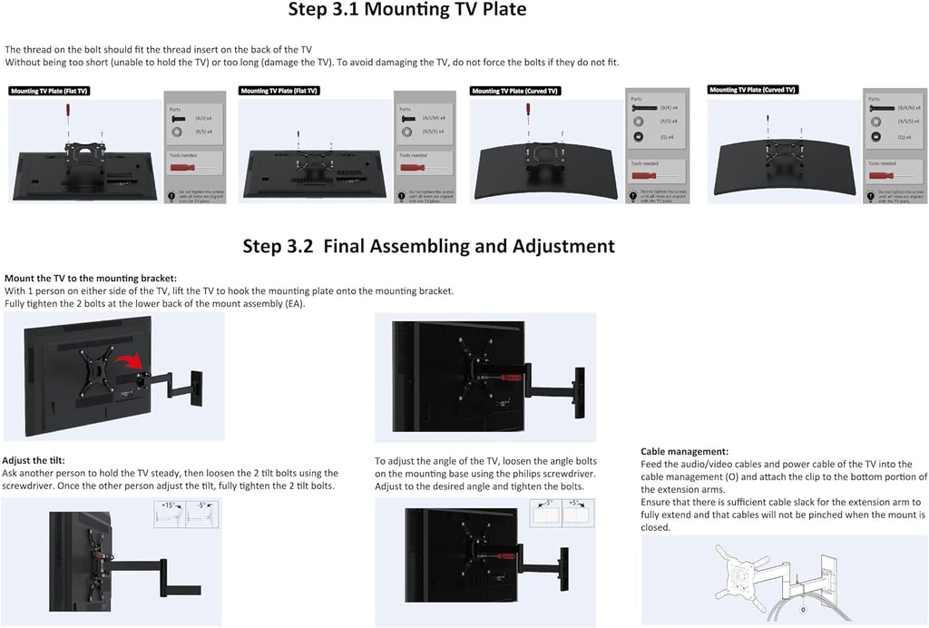 Amazon Basics Full Motion Articulating TV Wall Mount with Tilt Swivel, Extends 16 inches, VESA 200x200, for 12" to 40" TVs, 40 lbs, Black