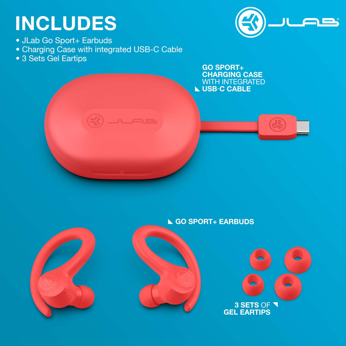 JLab, Go Sport+, True Wireless Workout Earbuds, Bluetooth Sport Earbuds, Clear Calling, Sand