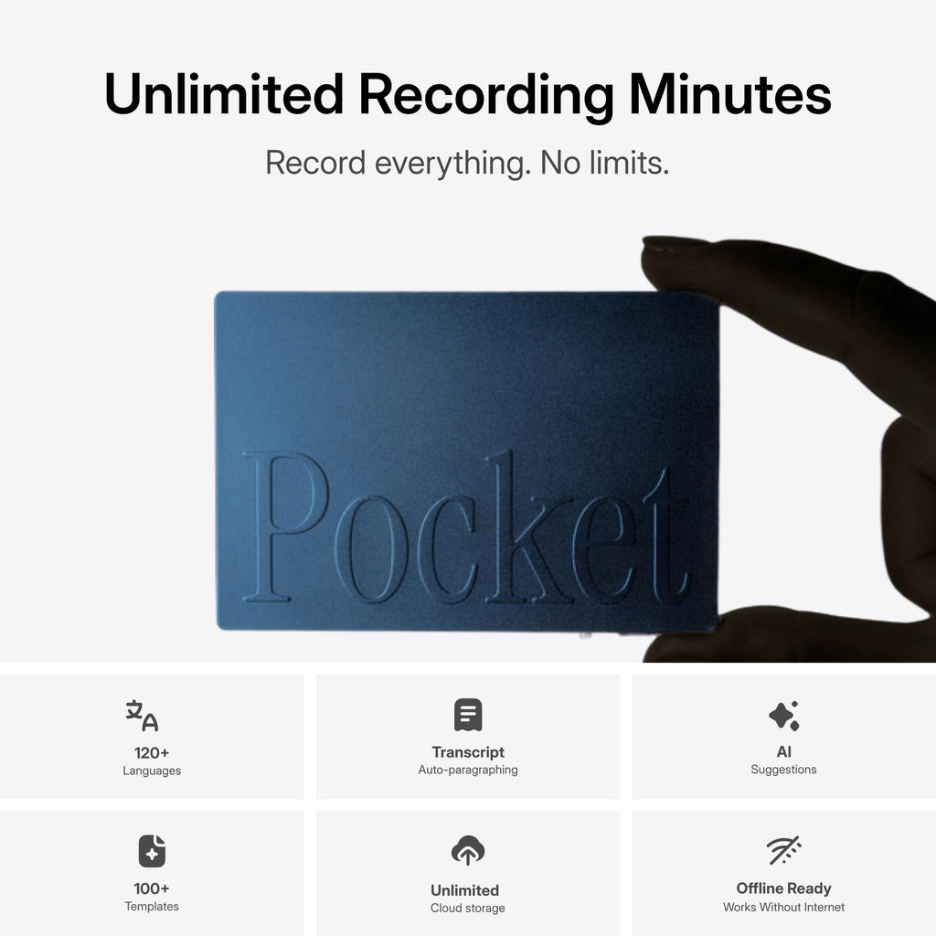 Pocket AI Voice Recorder, Auto Transcription, AI Note Taker, Space Grey