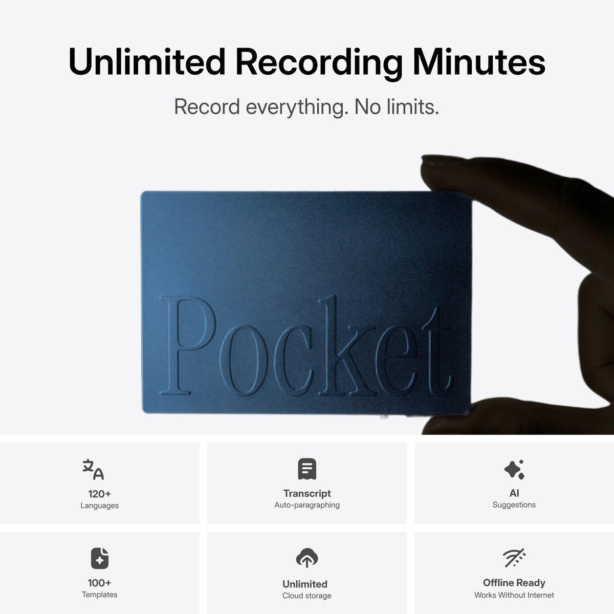 Pocket AI Voice Recorder, Auto Transcription, AI Note Taker, Space Grey