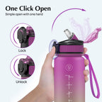 EYQ 1L Water Bottle, 1 Litre Water Bottle with Straw, 32oz Leak-Proof Motivational Sports Drinks Bottle with Time Marker, Tritan BPA-Free, Drinking Waterbottles for Gym Outdoor Sports