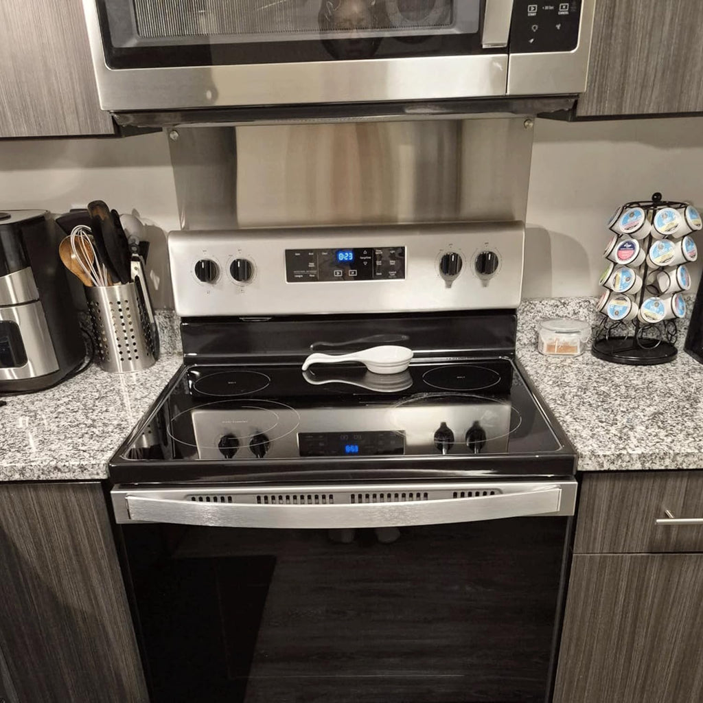 2-Pack 24" By 30" Stainless Steel Stove Backsplash, Reversible Ultra Flat Splatter Guard Range Hood Backsplash, Easy Clean Wall Shield Metal Panel