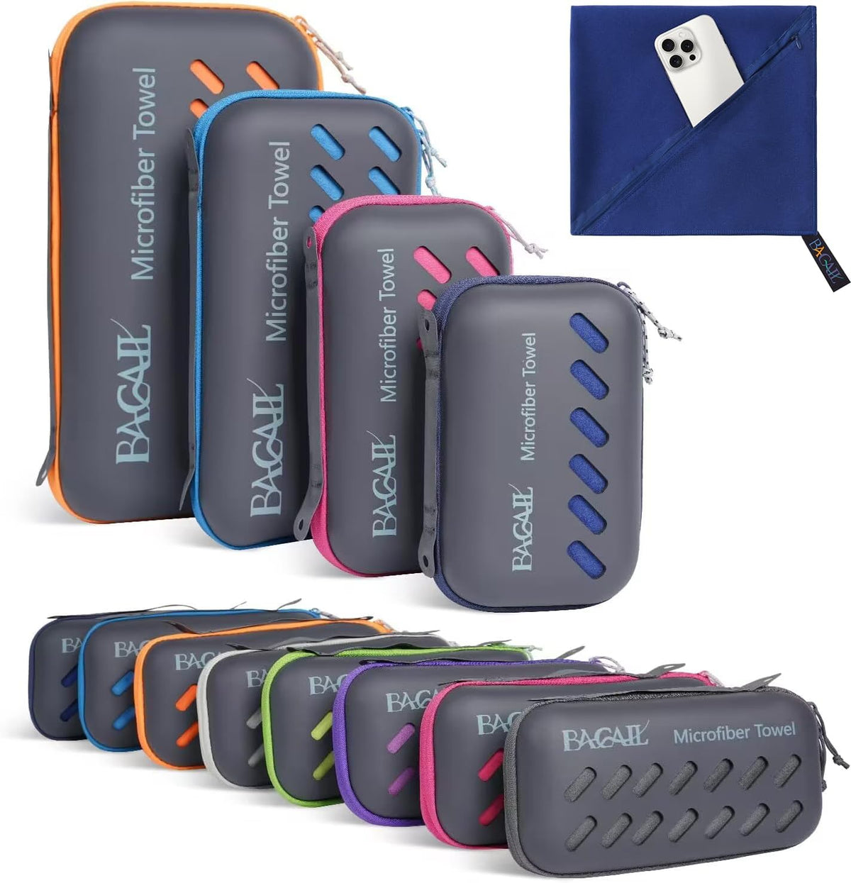 BAGAIL Microfibre Travel Towel, Perfect Camping Towel, Swimming Towel and Beach Towel, Quick Dry - Super Absorbent - Ultra Compact, Great for Sports, Gym, Yoga and Backpacking