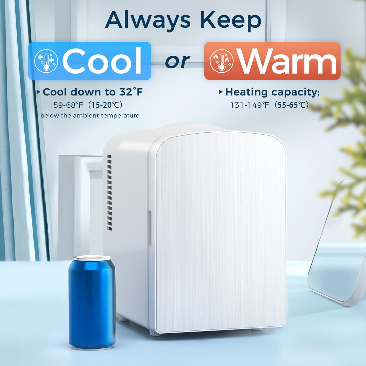 Antarctic Star Compact Refrigerator, Portable Mini Fridge, Skin Care 4L Capacity/6 Cans, for Bedroom, Car, Office & Dorm, Small Cooler for Cosmetics, Beverage and Food, White