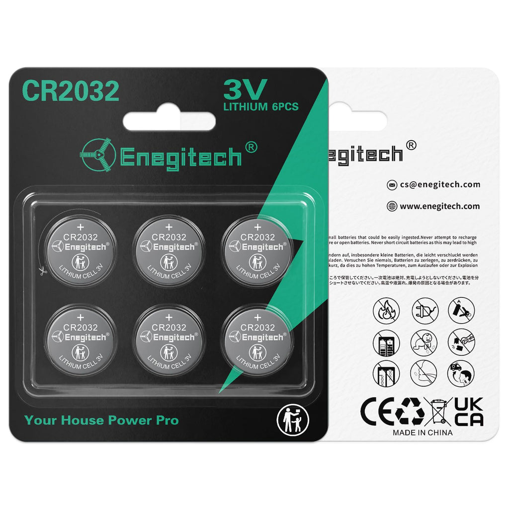 Enegitech CR2032 Batteries, 2032 Lithium 3V Coin Battery, 6 Pack