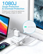 Extension Cord 10 Ft, Ultra Thin Flat Plug Power Strip Surge Protector