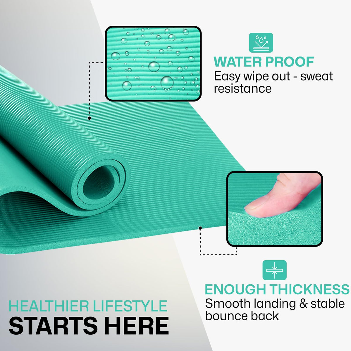 XN8 Sports Yoga Mat 10mm & 15mm Thick NBR Exercise Mat with Carry Strap