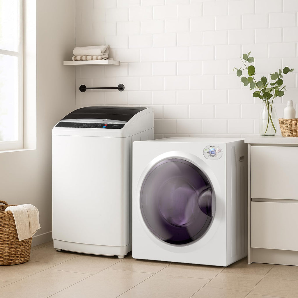 ROVSUN 25LBS Full-Automatic Washing Machine and 3.5CuFt Portable Clothes Dryer Set, Compact Laundry Washer and Dryer Combo Set with Stainless Steel Inner Tub, for Apartment, Dorms, Home
