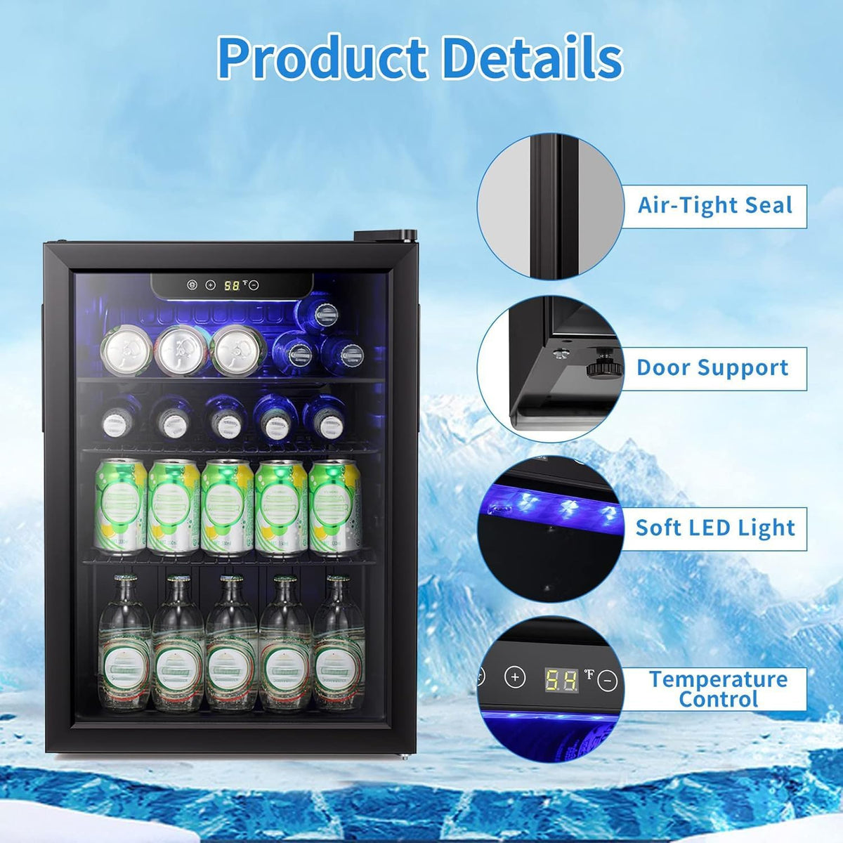 Antarctic Star Beverage Refrigerator Cooler 68 Can, Mini Fridge with Glass Door for Beer Drinks Wine,Freestanding Small Fridge with Electronic Temperature Control for Home and Bar,1.7 cu.ft