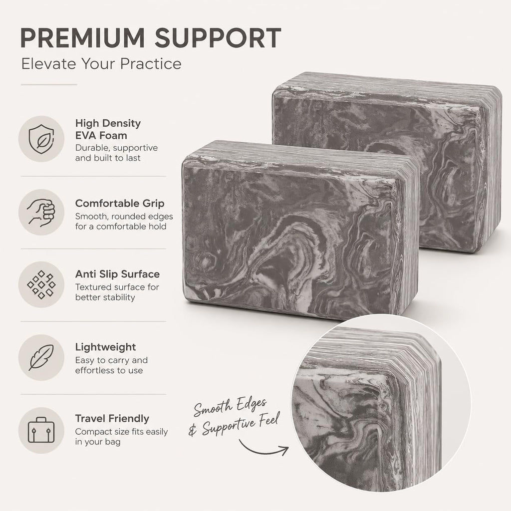 EXERZ Yoga Blocks 2pcs Gym Bricks -Comfortable Fitness Yoga Bricks, Anti-Slip, Lightweight and Travel Friendly Pilates Practice