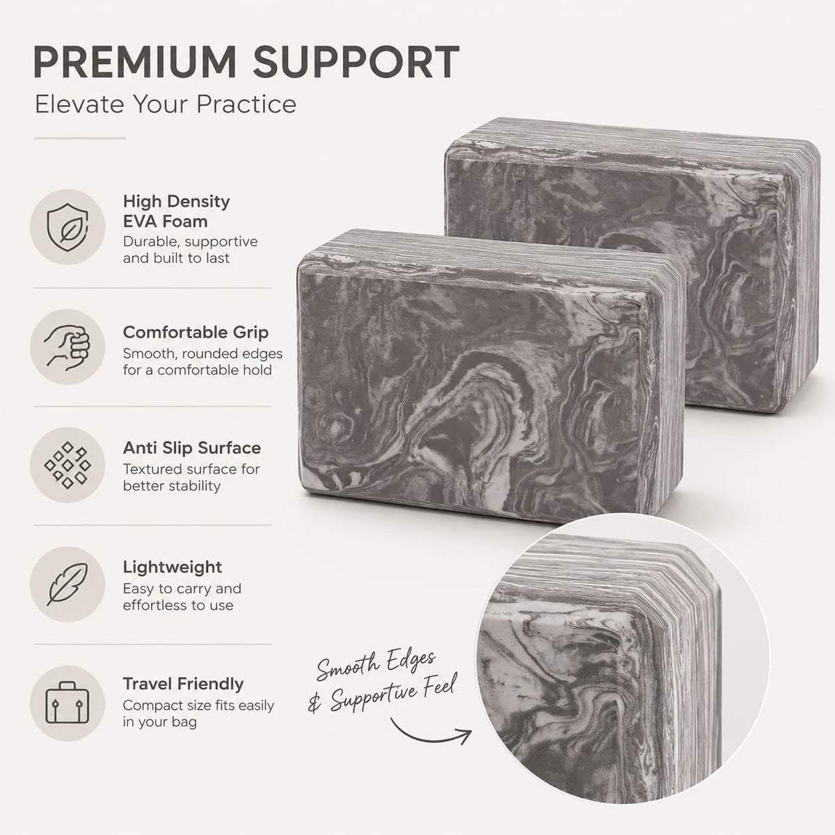 EXERZ Yoga Blocks 2pcs Gym Bricks -Comfortable Fitness Yoga Bricks, Anti-Slip, Lightweight and Travel Friendly Pilates Practice