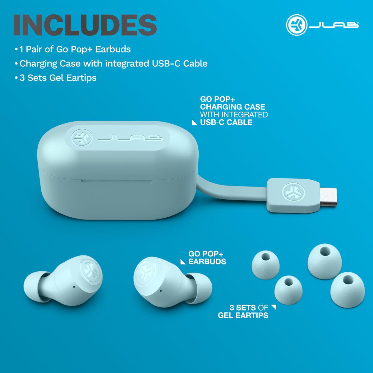 JLab Go Air Pop+ Earbuds, Dual Connect, EQ3 Sound, Black