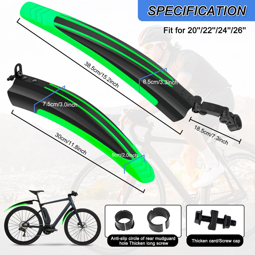 Bike Mudguard Set, Portable Adjustable Road Mountain Bike Bicycle Cycling Tires Front and Rear Mud Guard Fenders for MTB Mountain Road Bike
