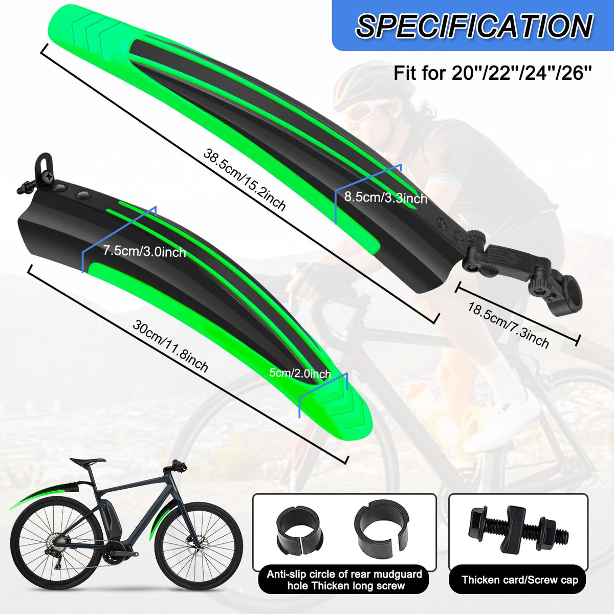 Bike Mudguard Set, Portable Adjustable Road Mountain Bike Bicycle Cycling Tires Front and Rear Mud Guard Fenders for MTB Mountain Road Bike