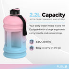 Fuel24 Jug - 2.2 Litre Water Bottle - Extra Strong Flex Material - Drop Proof, Pop or Straw Cap Options - 2.2L Large Gym Sports Bottle, BPA FREE