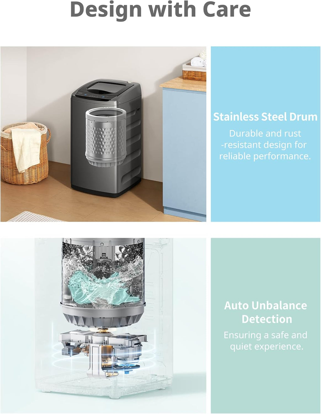 COMFEE’ 1.6 Cu.ft Portable Washing Machine, 11lbs Capacity Fully Automatic Compact Washer with Wheels, 6 Wash Programs Laundry Drain Pump, Ideal for Apartments, RV, Camping, Magnetic Gray