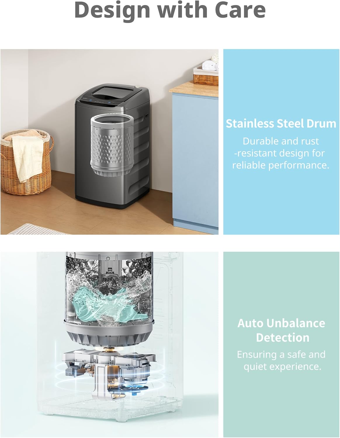 COMFEE’ 1.6 Cu.ft Portable Washing Machine, 11lbs Capacity Fully Automatic Compact Washer with Wheels, 6 Wash Programs Laundry Drain Pump, Ideal for Apartments, RV, Camping, Magnetic Gray