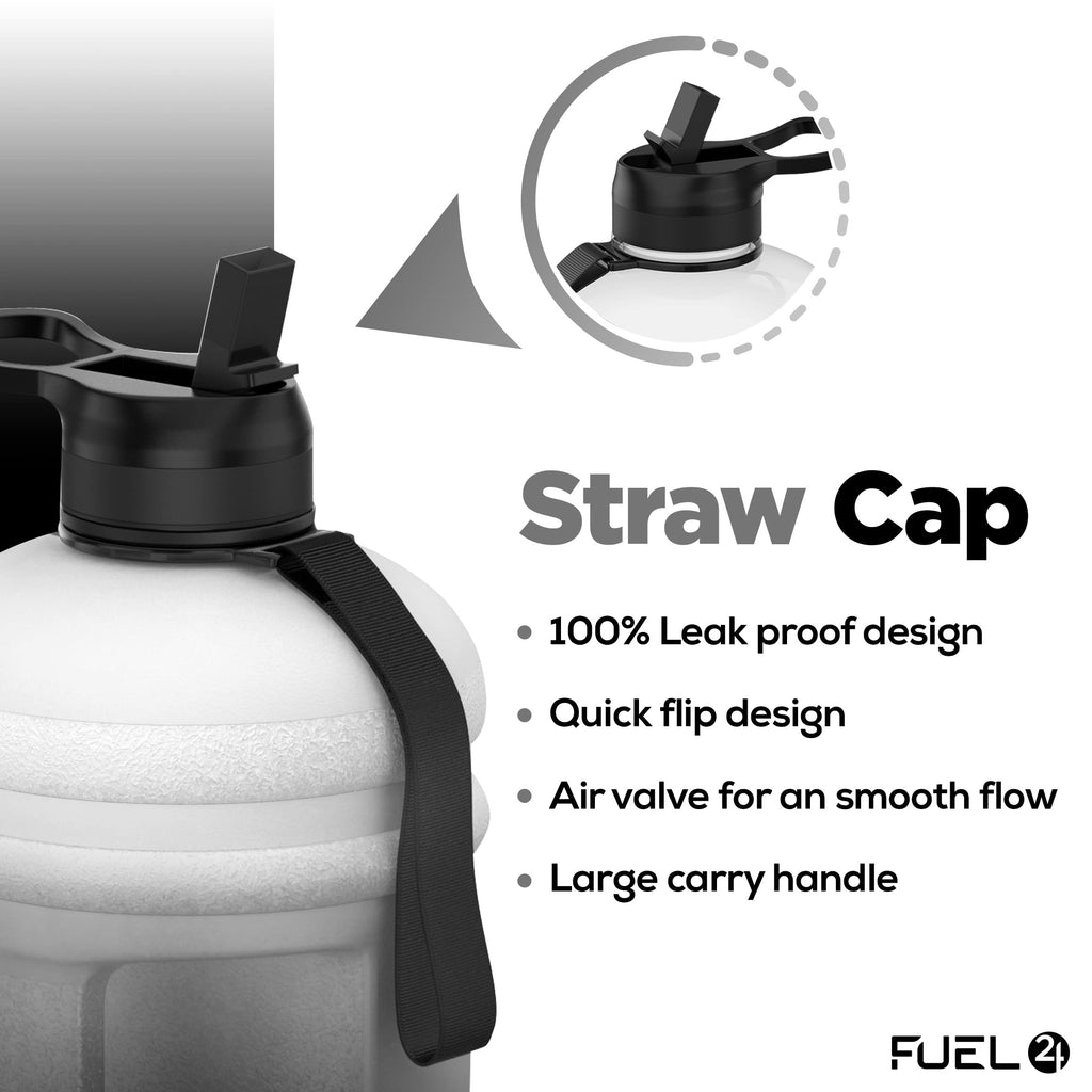 Fuel24 Jug - 2.2 Litre Water Bottle - Extra Strong Flex Material - Drop Proof, Pop or Straw Cap Options - 2.2L Large Gym Sports Bottle, BPA FREE