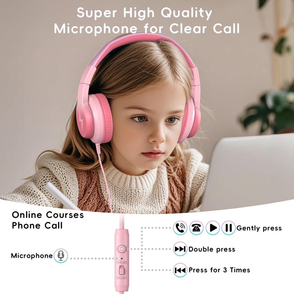 Candy Bila Wired Kids Headphones for School, Over-Ear for Boys Girls