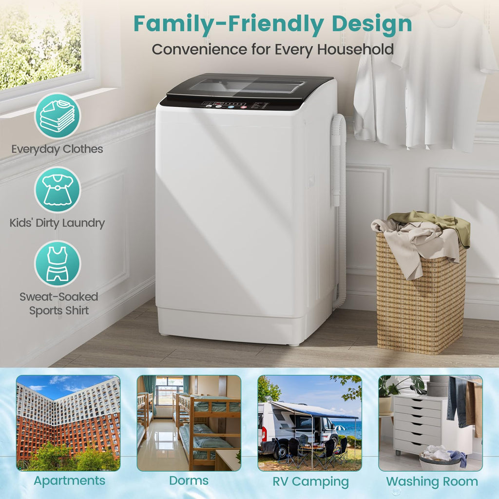 Auertech 18 lbs Portable Washing Machine, Fully Automatic Portable Washer with LED Display, 7 Wash Cycles, 4 Water Levels, Top Load Washing Machine for Apartment, RV, Dorm, Home