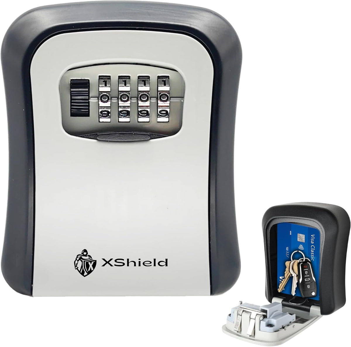 XShield 4-Digit Wall-Mounted Key Lock Box with Zinc Alloy Dial (Black)